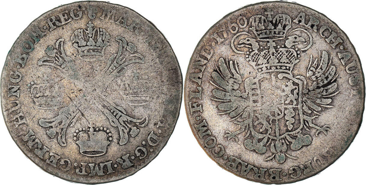 AUSTRIAN NETHERLANDS 1/2 Kronenthaler 1760 (B) Coin, Maria Theresa ...