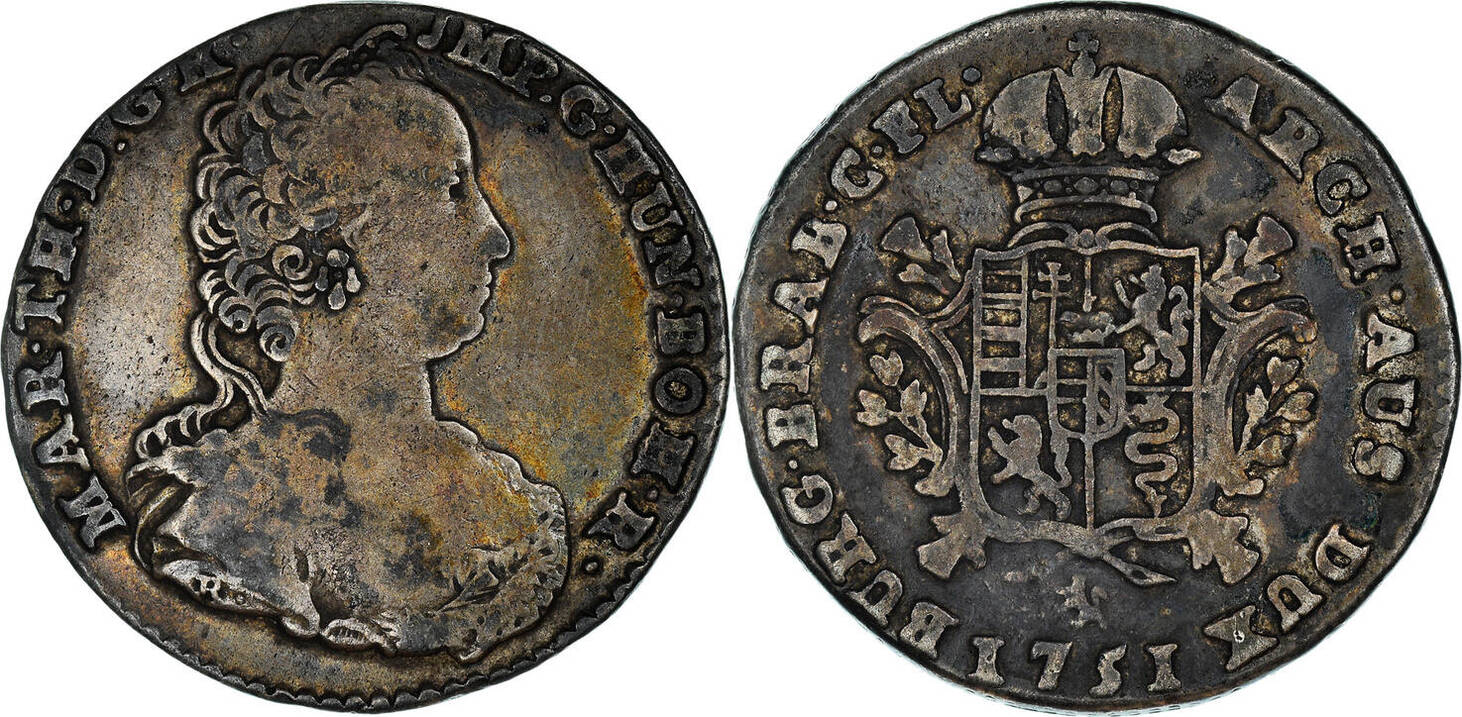 AUSTRIAN NETHERLANDS 1/4 Ducaton 1751 (l) Coin, Maria Theresa, Bruges ...