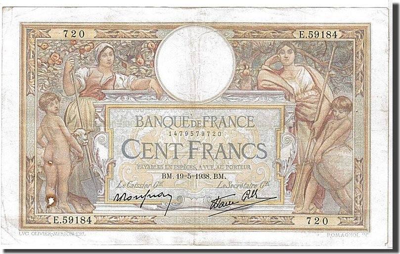 100 Francs LUC OLIVIER MERSON 27.10.1938 alpha V.61868*** LIVRAISON GRATUIT**** 