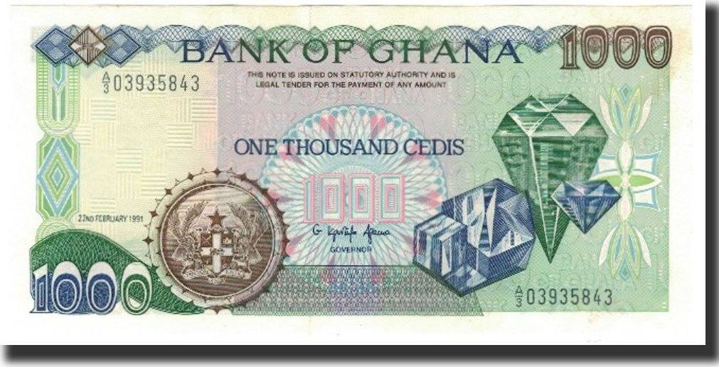 1000 Cedis Ghana Banknote 1991 02 22 Km 29a Unc 65 70 Ma S 1991 02 22 Km 29a Unc 65 70