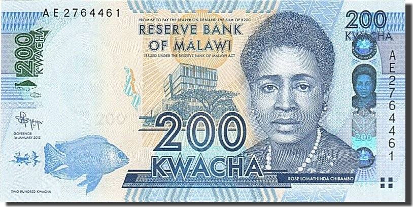 200 kwacha 2012 malawi unc(65-70)