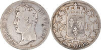 France 5 Francs Coin, Charles X, Strasbourg, Silver -