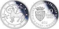 Andorra 10 Diners Coin, Agnus Dei, Proof, Silver, KM:114 -