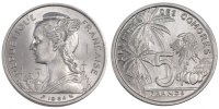 Comoros 5 Francs Coin, Paris, Aluminium, Lecompte:36 -