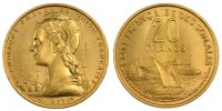 French Somaliland 20 Francs Coin, Paris, Aluminum-Bronze -