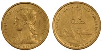 French Somaliland 10 Francs Coin, Paris, Aluminum-Bronze -
