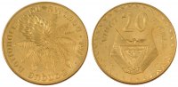 Rwanda 20 Francs Coin, Brass, KM:E6 -
