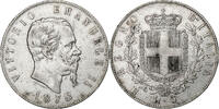Italy 5 Lire Vittorio Emanuele II, Rome, Silver, KM:8.4 -