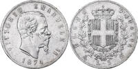 Italy 5 Lire Vittorio Emanuele II, Milan, Silver, KM:8.3 -