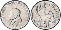 VATICAN CITY 50 Lire Coin, John Paul II, FDC, Stainless -