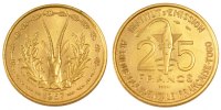 French West Africa 25 Francs Coin, Aluminum-Bronze, KM:E7 -