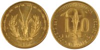 French West Africa 10 Francs Coin, Aluminum-Bronze, KM:E6 -