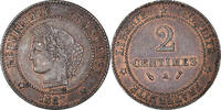 France 2 Centimes Coin, Cérès, Paris, Bronze, KM:827.1 -