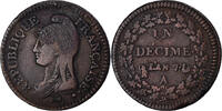 France Decime Coin, Dupré, Paris, Bronze, KM:644.1 -