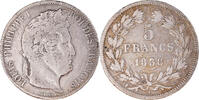 France 5 Francs Coin, Louis-Philippe, Lille, Silver -