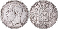 Belgium 5 Francs, 5 Frank Coin, Leopold II, Silver, KM:24 -