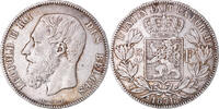 Belgium 5 Francs, 5 Frank Coin, Leopold II, Silver, KM:24 -