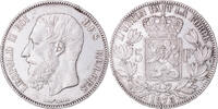 Belgium 5 Francs, 5 Frank Coin, Leopold II, Silver, KM:24 -