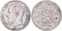 Belgium 5 Francs, 5 Frank Coin, Leopold II, Silver, KM:24 -