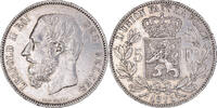 Belgium 5 Francs, 5 Frank Coin, Leopold II, Silver, KM:24 -