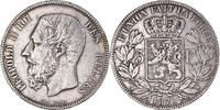 Belgium 5 Francs, 5 Frank Coin, Leopold II, Silver, KM:24 -