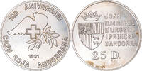Andorra 25 Diners Coin, Silver, KM:65 -