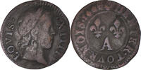France Denier Tournois Coin, Louis XIV, Paris, Copper -