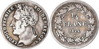 Belgium 1/4 Franc Coin, Leopold I, Silver, KM:8 -