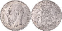 Belgium 5 Francs, 5 Frank Coin, Leopold II, Silver, KM:24 -