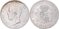 Spain 5 Pesetas Coin, Amadeao I, Silver, KM:666 -