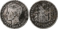 Spain Peseta Alfonso XIII, Valencia, Silver, KM:706 -