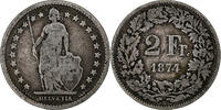 Switzerland 2 Francs Bern, Silver, KM:21 -