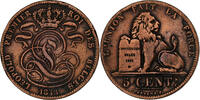 Belgium 5 Centimes Leopold I, Copper, KM:5.1 -