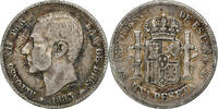Spain 2 Pesetas Alfonso XII, Madrid, Silver, KM:678.2 -
