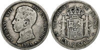 Spain Peseta Alfonso XIII, Valencia, Silver, KM:721 -