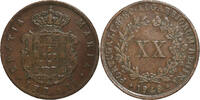 Portugal 20 Reis Maria II, Copper, KM:482 -