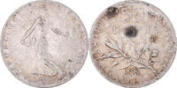 France 50 Centimes Coin, Semeuse, Paris, Silver, KM:854 -