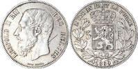 Belgium 5 Francs, 5 Frank Coin, Leopold II, Brussels, Silver -