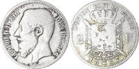 Belgium 2 Francs, 2 Frank Coin, Leopold II, Brussels, Silver -