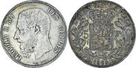 Belgium 5 Francs, 5 Frank Coin, Leopold II, Brussels, Silver -