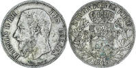 Belgium 5 Francs, 5 Frank Coin, Leopold II, Brussels, Silver -