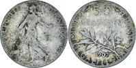 France 50 Centimes Coin, Semeuse, Paris, Silver, KM:854 -