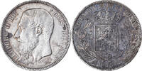 Belgium 5 Francs, 5 Frank Coin, Leopold II, Brussels, Silver -