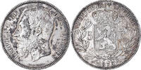 Belgium 5 Francs, 5 Frank Coin, Leopold II, Brussels, Silver -