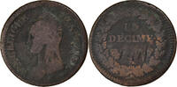 France Decime Coin, Dupré, Surfrappe du 2 Décimes, Copper -