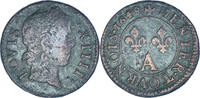 France Denier Tournois Coin, Louis XIV, Paris, Copper -
