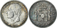 Spain 2 Pesetas Coin, Alfonso XII, Madrid, Silver, KM:678.2 -