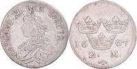 Sweden 2 Mark Coin, Karl XI, Stockholm, Silver, KM:237a -