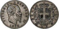 Italy 5 Lire Vittorio Emanuele II, Milan, Silver, KM:8.3 -