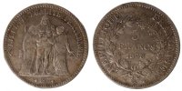 France 5 Francs Coin, Hercule, Bordeaux, Silver, Gadoury:745a -
